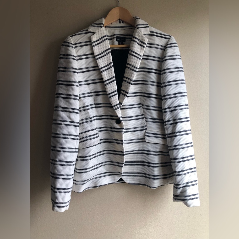 Willi Smith Women’s Long Sleeve Button White Black Stripped Jacket Size Small - Picture 1 of 13